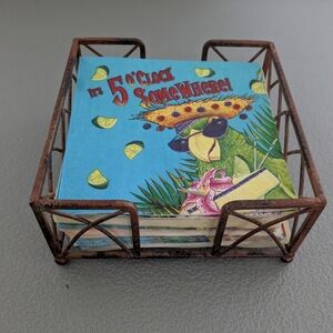 Tropical Parrot Cocktail Napkin Set with Holder
